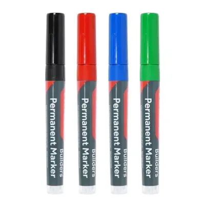 Builders Permanent Markers - Fine Tip - Mixed Colours - 4 pack Builders Permanent Markers - Fine Tip - Mixed Colours - 4 pack