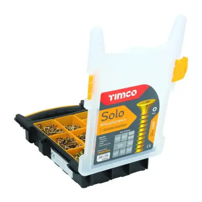 Solo Chipboard & Woodscrews - Mixed Tray - PZ - Double Countersunk - Yellow (1200pcs)