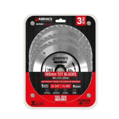 ABRACS Cordless Circular Saw Blade TRIPLE PACK - 165mm x 20mm - Thin Kerf