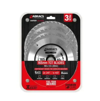 ABRACS Cordless Circular Saw Blade TRIPLE PACK - 165mm x 20mm - Thin Kerf ABRACS Cordless Circular Saw Blade TRIPLE PACK - 165mm x 20mm - Thin Kerf