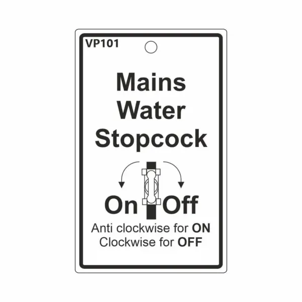 Mains Water Stopcock Label Tag VP101 - Discount Trade Supplies