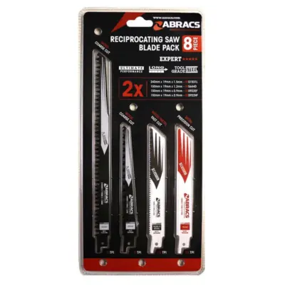 Reciprocating Saw Blade 8pc Mixed Set - Wood & Metal Cutting - High Carbon Steel & Bi-Metal - ABRACS Reciprocating Saw Blade 8pc Mixed Set - Wood & Metal Cutting - High Carbon Steel & Bi-Metal - ABRACS
