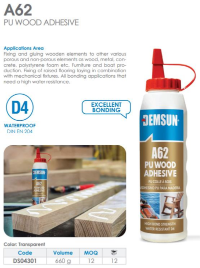 a62 DEMSUN A62 MARINE GRADE PU GLUE - 30MIN - 660G